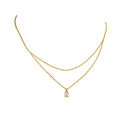 Double-Layer Square Zirconia Pendant Necklace