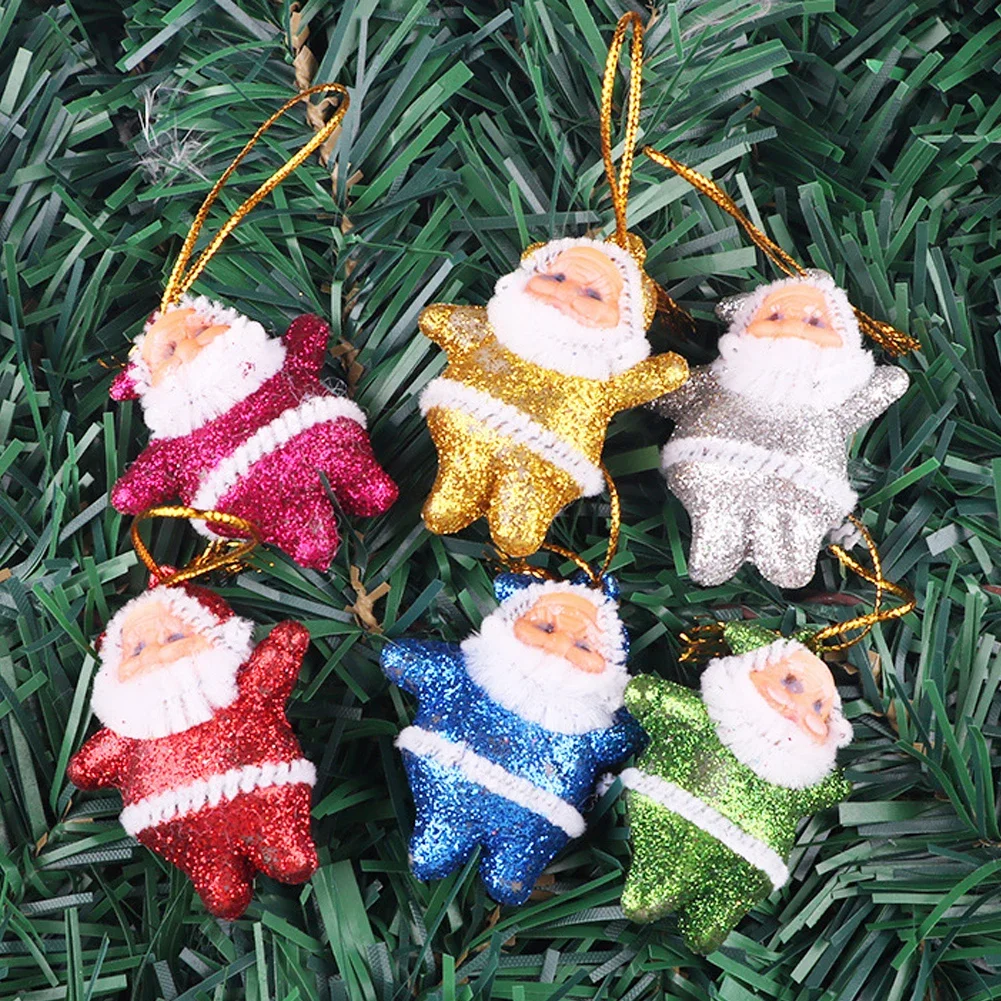 6Pcs/Set Christmas Tree Colorful Santa Pendant Mini Santa Claus Doll Glittering Hanging Ornament New Year Home Party Decor - Image 5