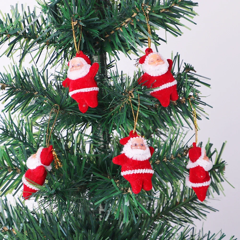 6Pcs/Set Christmas Tree Colorful Santa Pendant Mini Santa Claus Doll Glittering Hanging Ornament New Year Home Party Decor - Image 2
