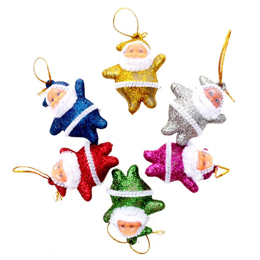 6Pcs/Set Christmas Tree Colorful Santa Pendant Mini Santa Claus Doll Glittering Hanging Ornament New Year Home Party Decor - Image 6
