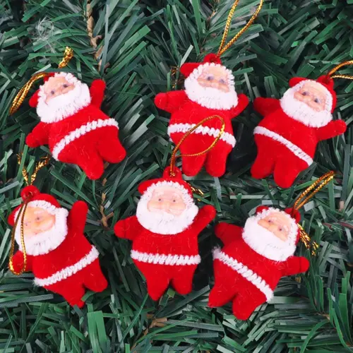 6Pcs/Set Christmas Tree Colorful Santa Pendant Mini Santa Claus Doll Glittering Hanging Ornament New Year Home Party Decor