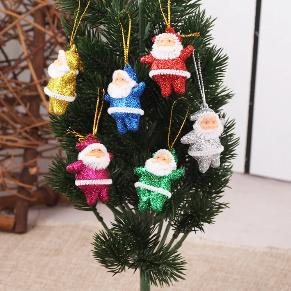 6Pcs/Set Christmas Tree Colorful Santa Pendant Mini Santa Claus Doll Glittering Hanging Ornament New Year Home Party Decor - Image 4