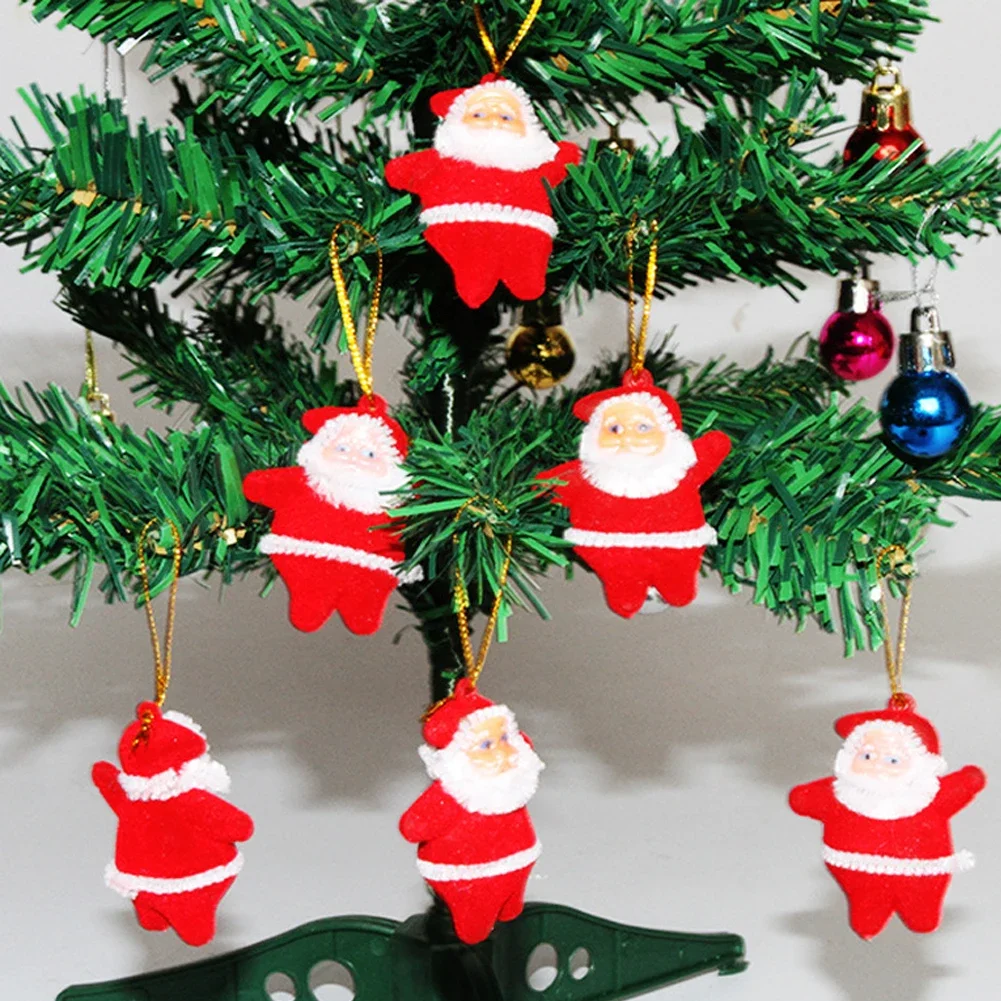 6Pcs/Set Christmas Tree Colorful Santa Pendant Mini Santa Claus Doll Glittering Hanging Ornament New Year Home Party Decor - Image 3